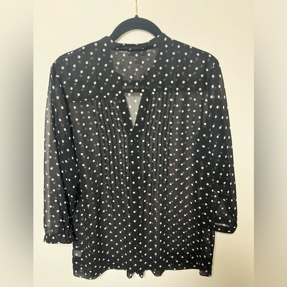 CHARTER CLUB BLACK POLKA-DOT BLOUSE SIZE L - Picture 1 of 5